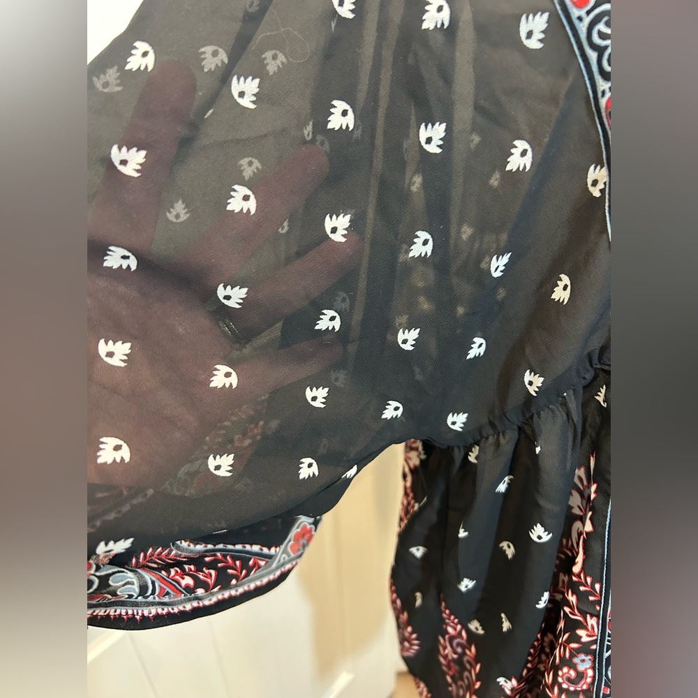 Fever Boho Top Wide Width Sleeves Colorful Simple Pattern V-Neck Ties Size XL - Picture 8 of 12